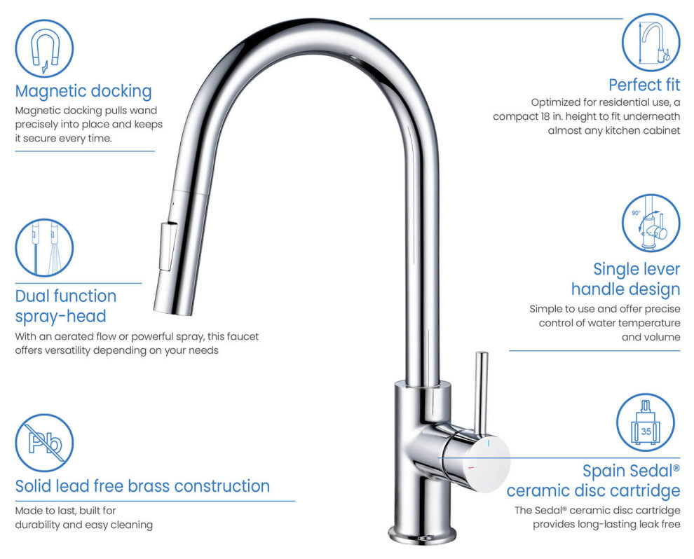 Circular Single Handle Pull Down Kitchen Faucet, Chrome