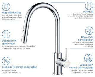 Circular Single Handle Pull Down Kitchen Faucet, Chrome
