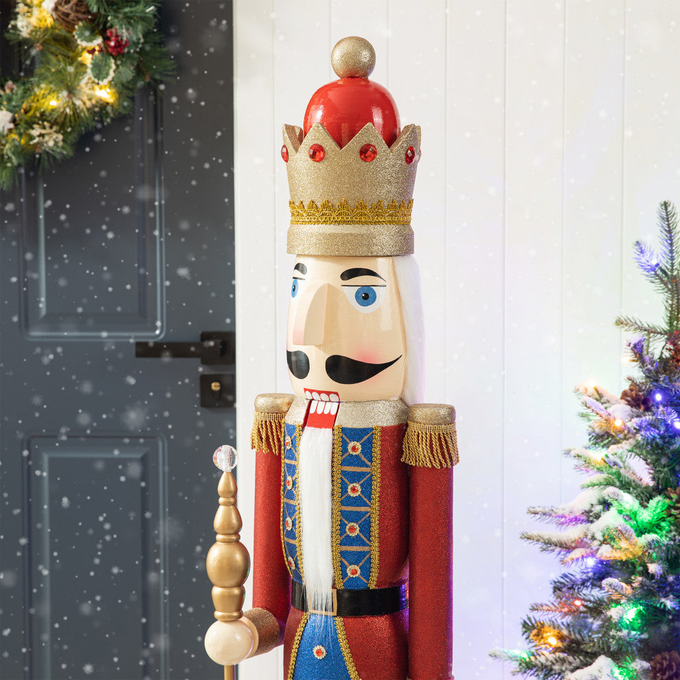 54"H Wooden Christmas Glitter King Nutcracker