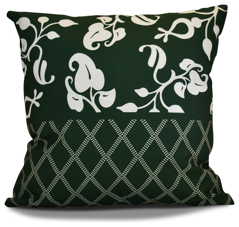 Decorative Holiday Pillow Floral Print, Dark Green, 26"x26"