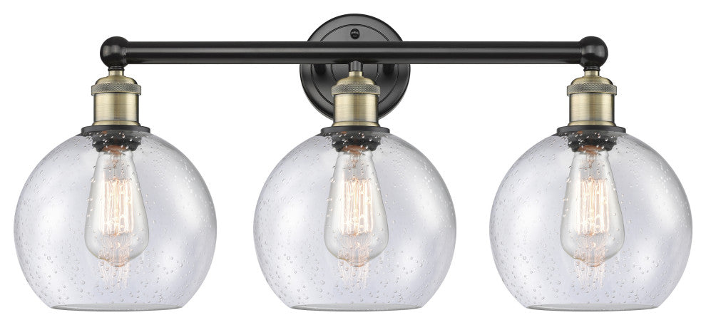 Athens 3-Light 26" Bath Vanity Light, Black Antique Brass, Seedy