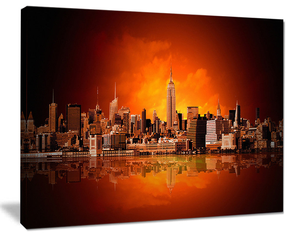 "New York City" Panorama in Red Light" Canvas Print20"x12"