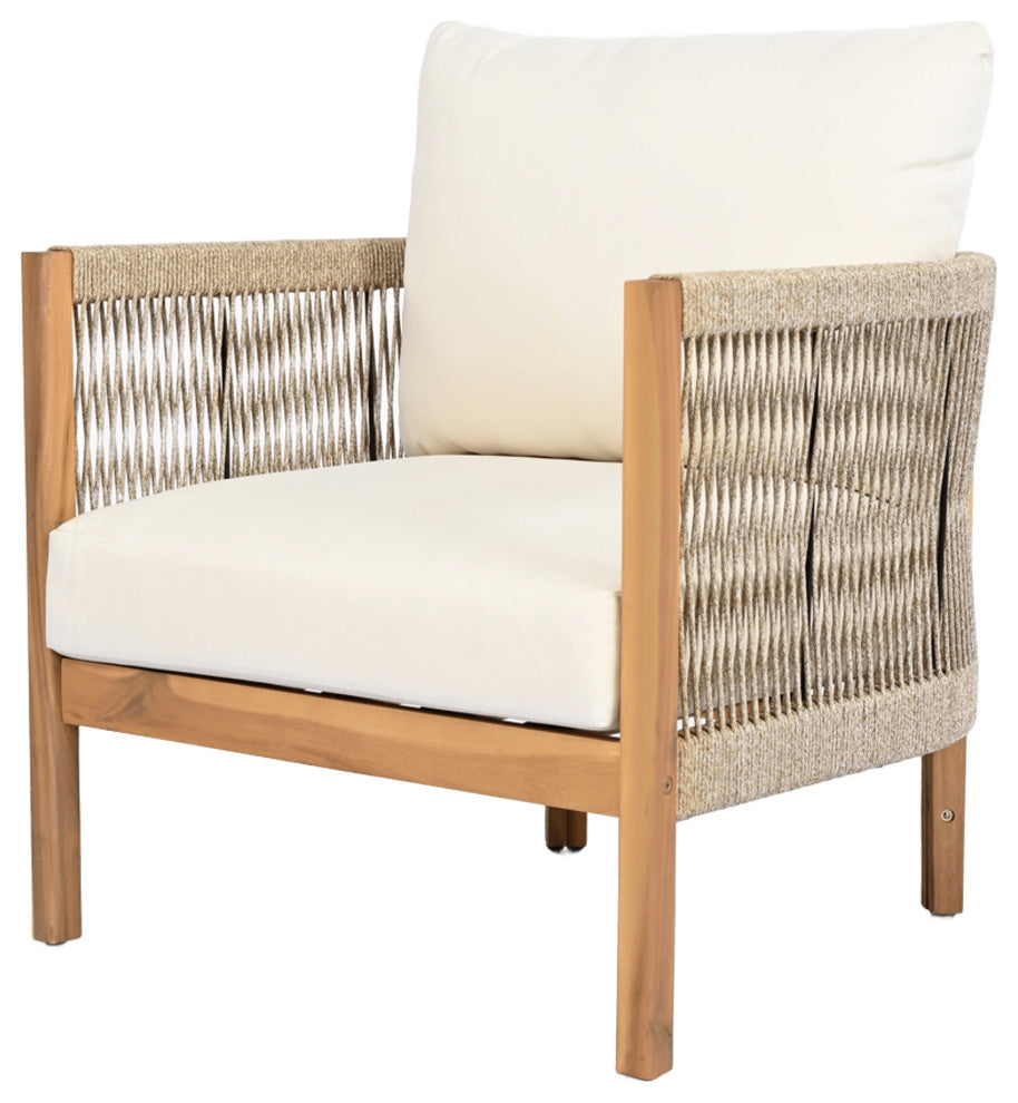 GDF Studio Outdoor Acacia Wood Club Chair, Teak/Beige, Single