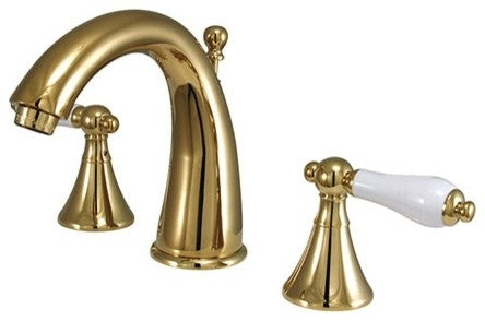 Kingston Brass Widespread Bathroom Faucet With Brass Pop-Up, Polished Brass