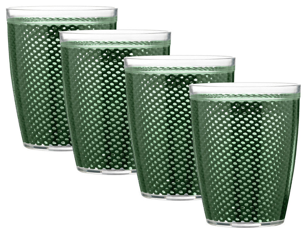 Fishnet Doublewall Drinkware Glasses, Hunter Green, 14 oz., Set of 4