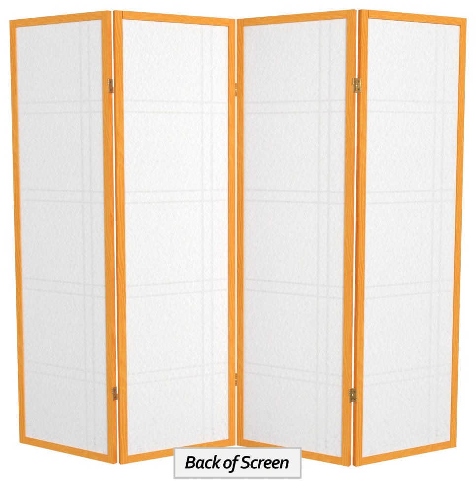 5' Tall Double Cross Shoji Screen, Honey, 4 Panels
