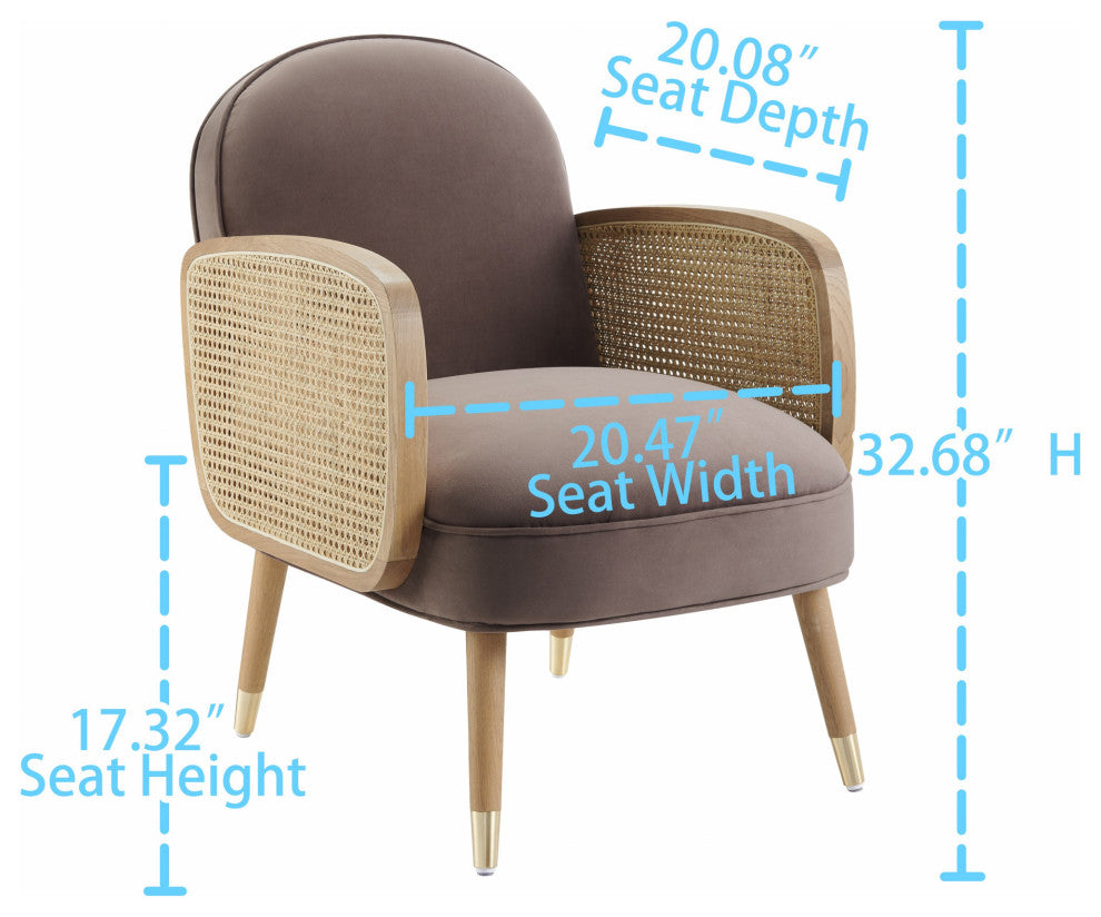 Modern Mocha Velvet With Cane Accent Chair