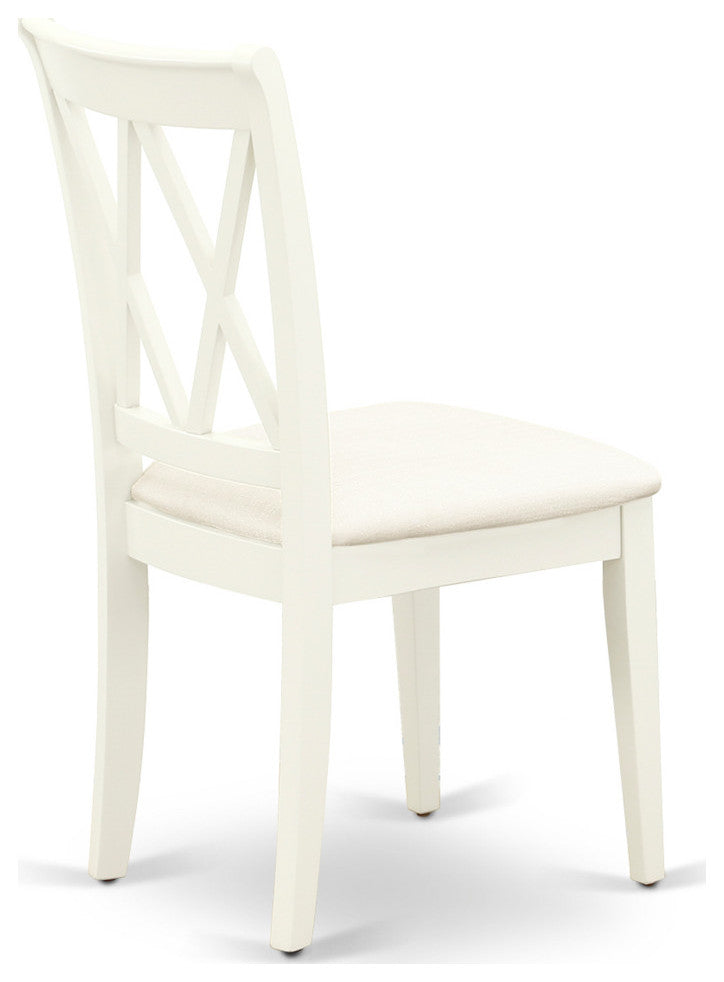 5Pc Dining Set, Round Dinette Table, Four Kitchen Chairs, Linen White Finish