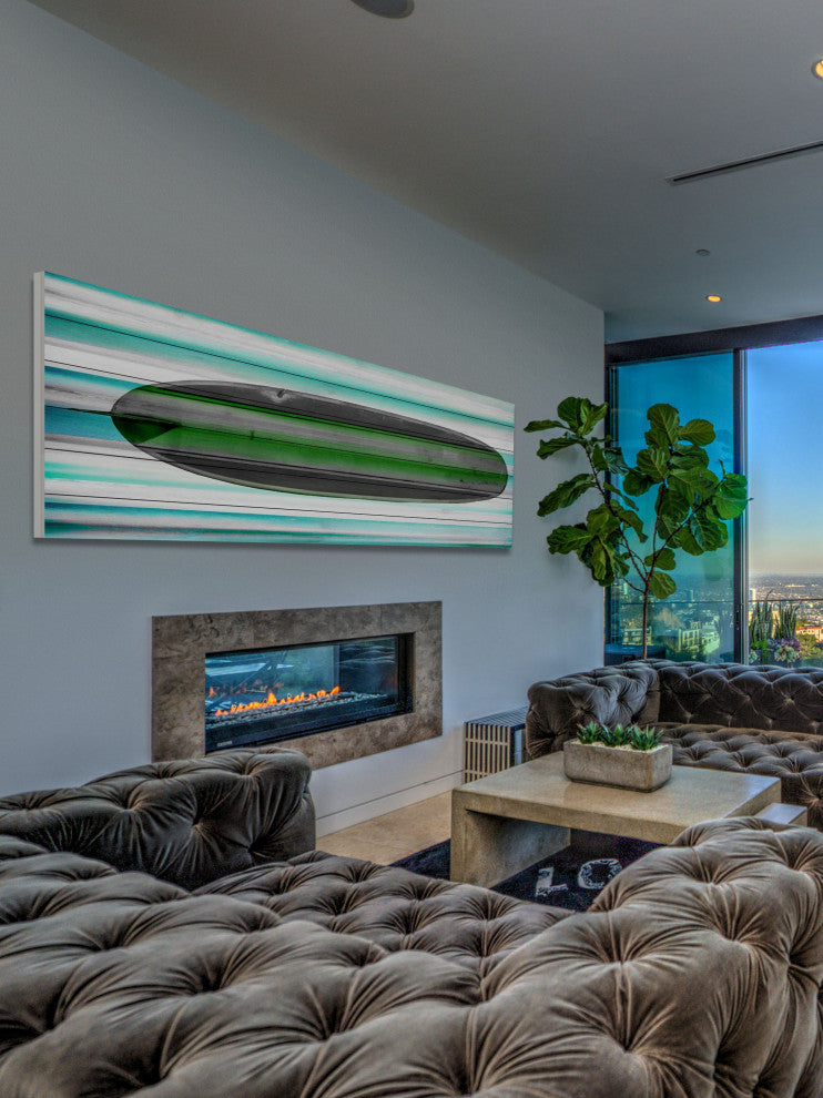 "Surf Board" Print on White Wood, 60"x20"