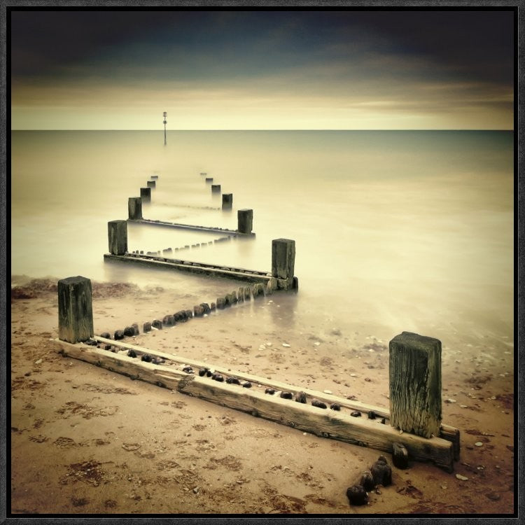 "Beach Memories" Framed Canvas Giclee by Michael Oates, 19x19"