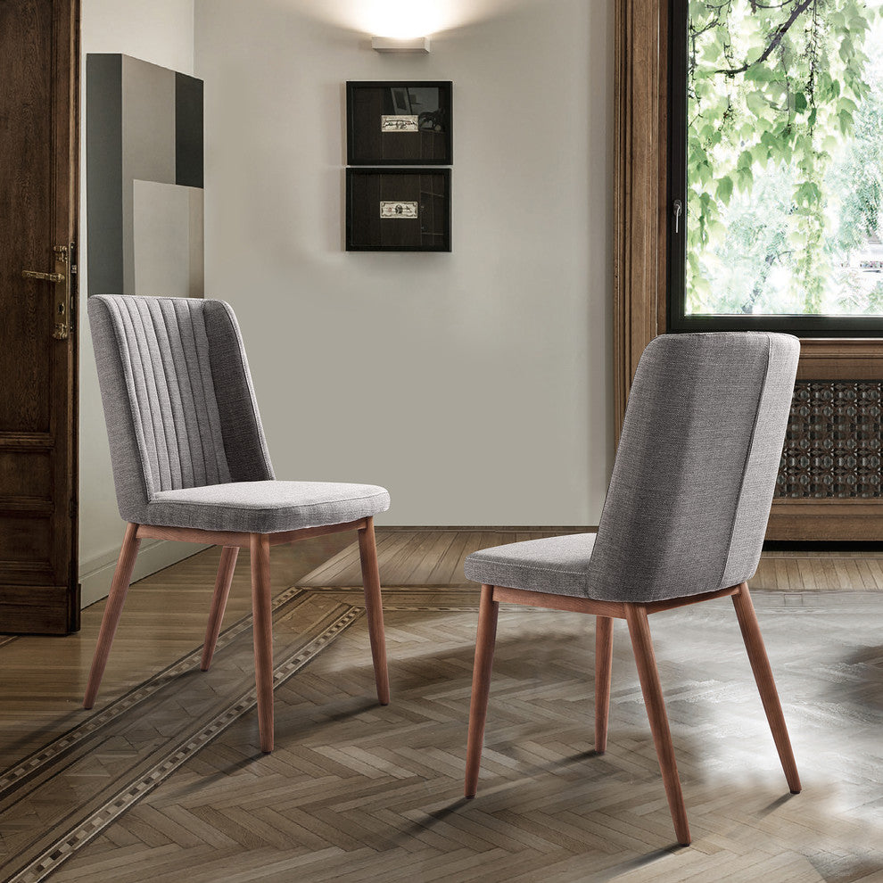 Calais Mid-Century Dining Chair, Walnut Finish and Gray Fabric, Set of 2