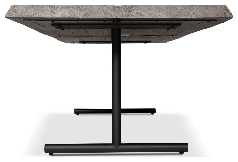 Brooks Dining Table, T Base, 40"x79", Sandblasted Gray Top, Black Base