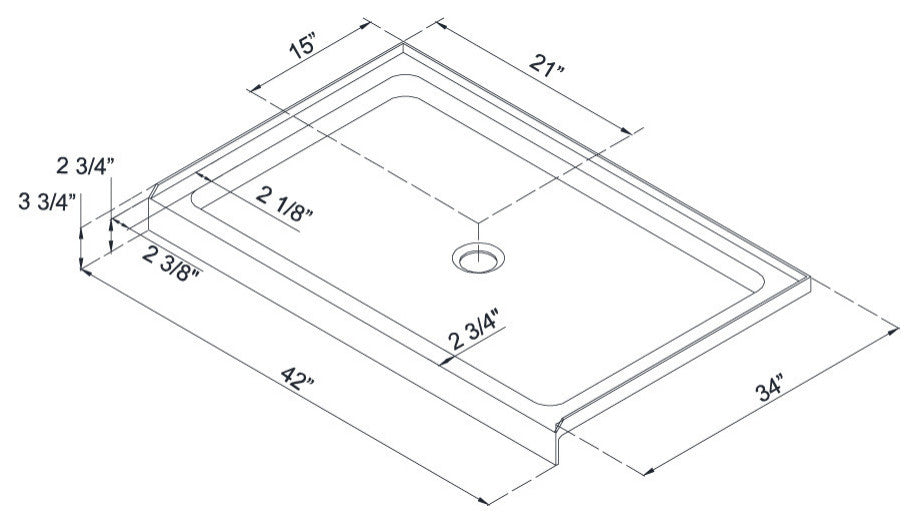 DreamLine SlimLine 34x42x2 3/4 Center Drain Single Threshold Shower Base Biscuit