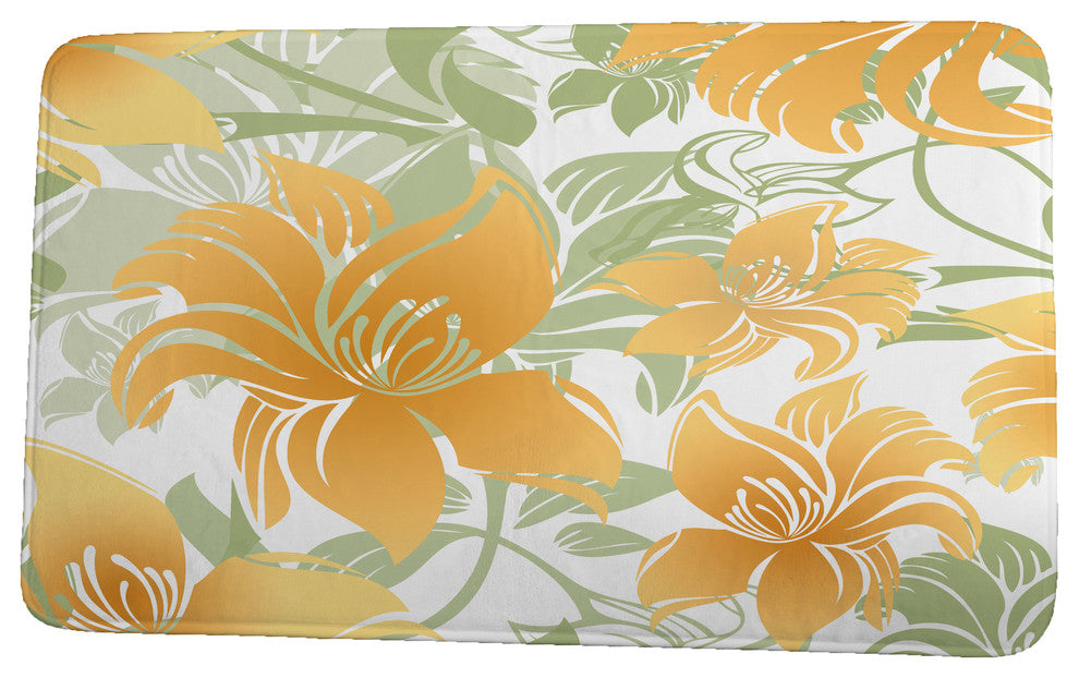 Tropical Resort Tree Mallow Floral Print Bath Mat, Gold, 17"x24"