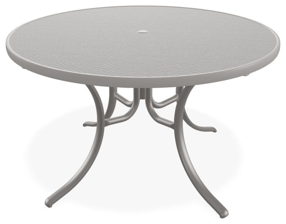 48" Round Hammered  Outdoor Dining Table with Umbrella Hole, Warm Gray