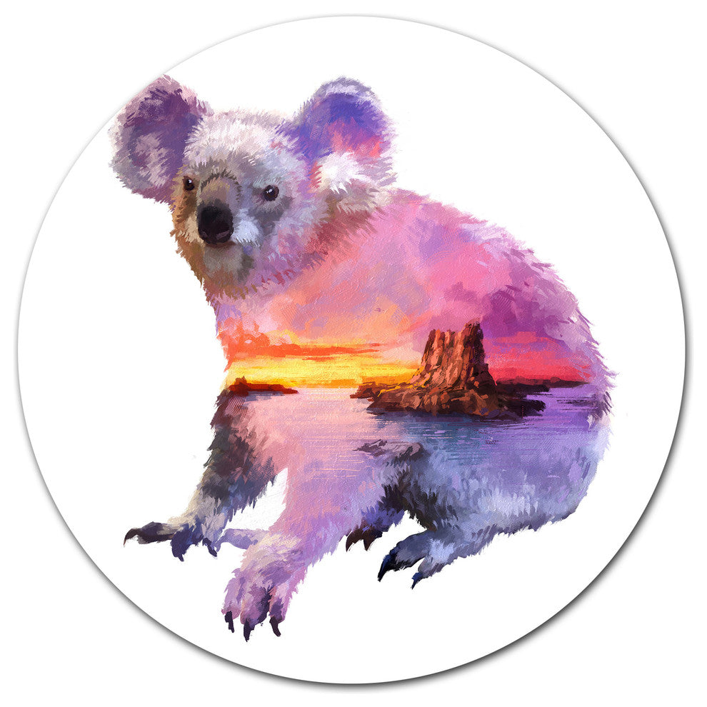 Koala Double Exposure Illustration, Animal Disc Metal Wall Art, 23"