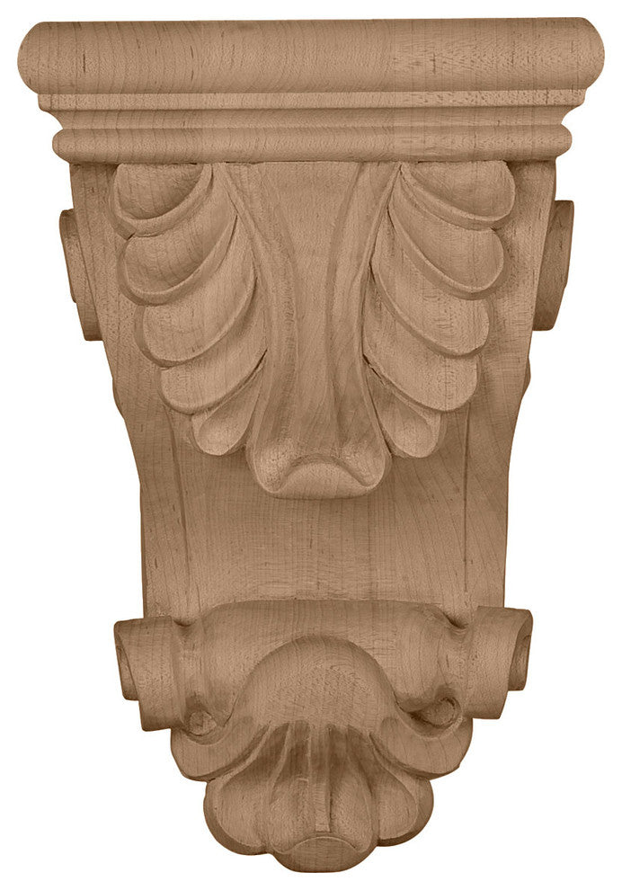 6"W x 3 1/4"D x 8 1/4"H Thin Acanthus Leaf Corbel, Cherry