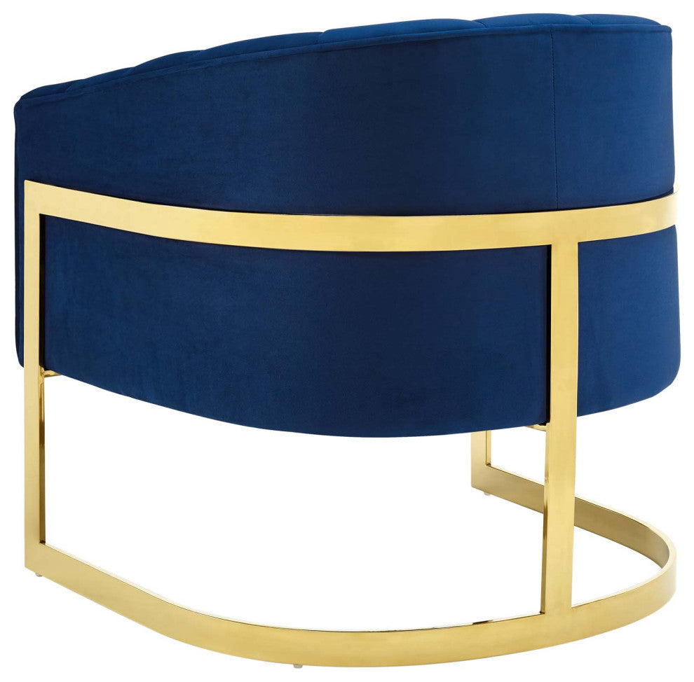 Lounge Accent Side Chair Armchair, Velvet Fabric Metal Steel, Navy Blue