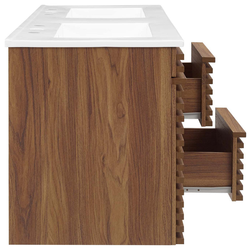 Render 48" Wall-Mount Bathroom Vanity, Walnut White