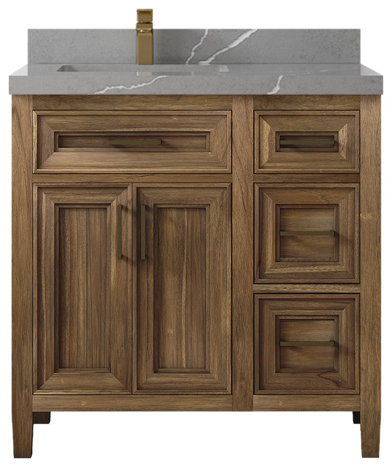Santa Monica 36 Left Offset  Bath Vanity in Graywashed Teak 2" Piatra Gray
