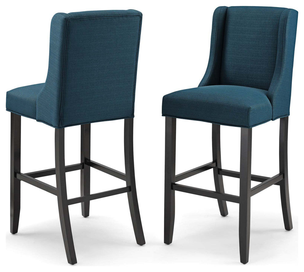 Bar Stool Chair Barstool, Set of 2, Fabric, Wood, Navy Blue, Modern, Bar Pub
