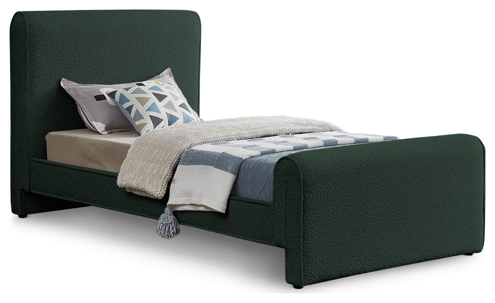 Stylus Black Boucle Fabric Full Bed, Green, Twin
