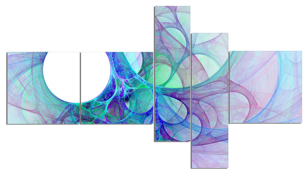 Clear Blue Fractal Angel Wings, Abstract Wall Art Canvas, 60"x32", 5 panels