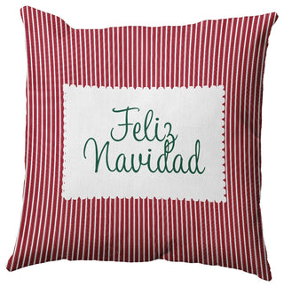 Feliz Navidad Ticking Accent Pillow, Haute Red, 16"x16"