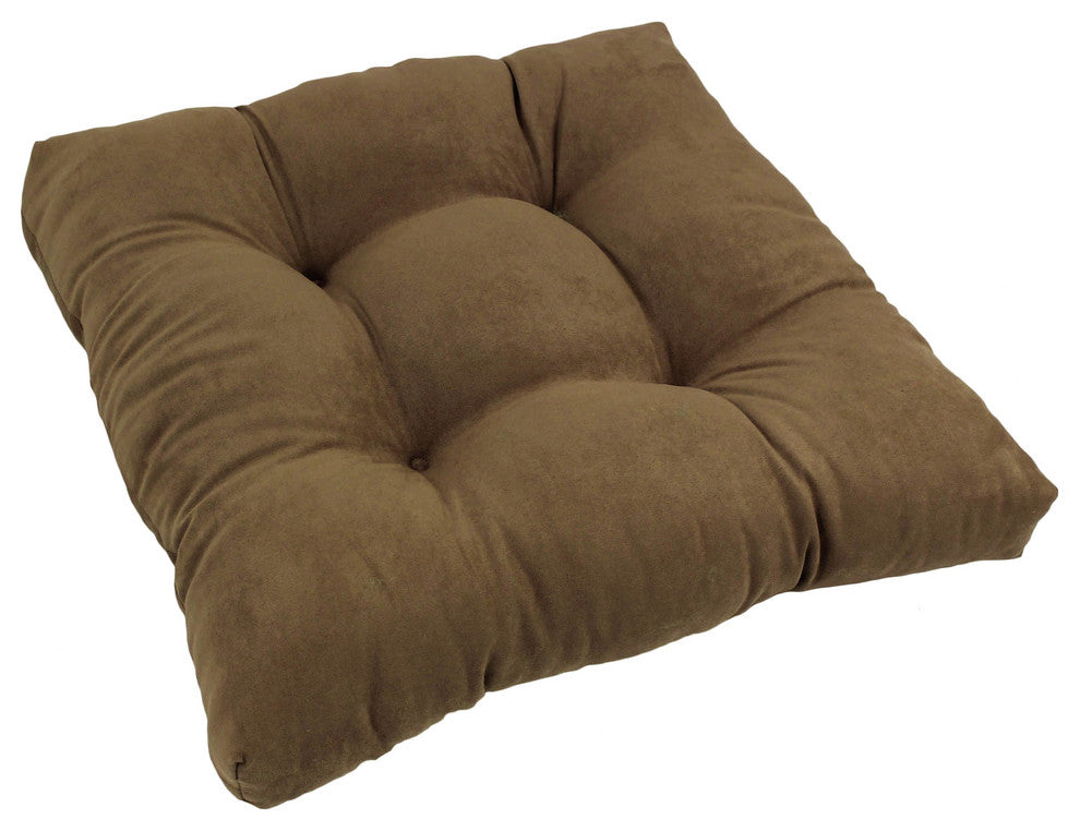 19" Squared Microsuede Tufted Dining Chair Cushion, Saddle Brown