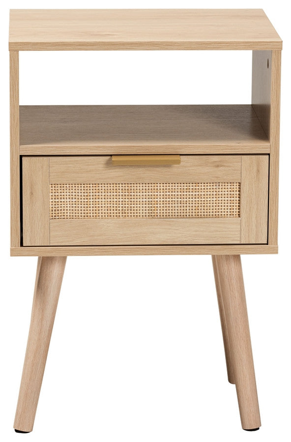 Mid-Century Modern Light Brown Finished Wood 1-Drawer End Table
