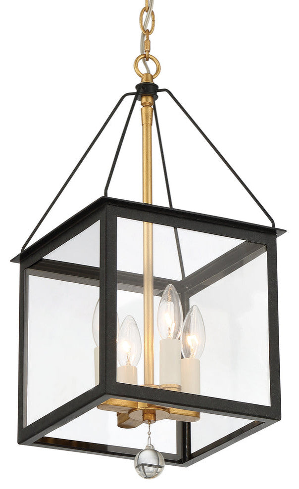 Crystorama WES-9903-BK-GA, 4-Light Lantern, Black, Antique Gold