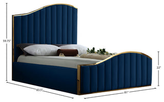 Jolie Black Velvet King Bed, Navy, King