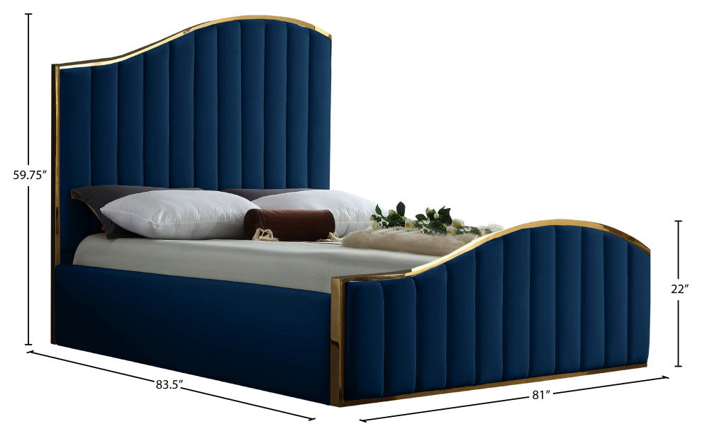 Jolie Black Velvet King Bed, Navy, King