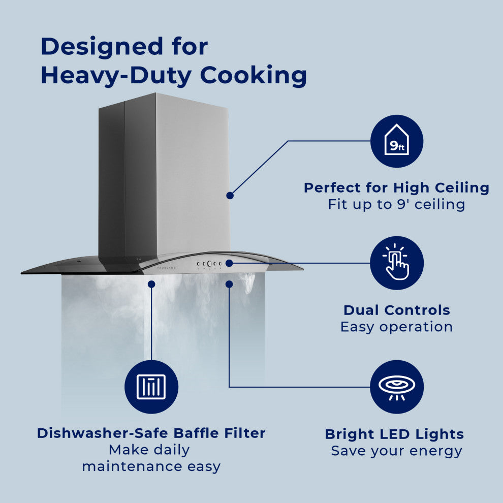 Hauslane | Chef Series Range Hood IS-200 Island Range Hood, 30"