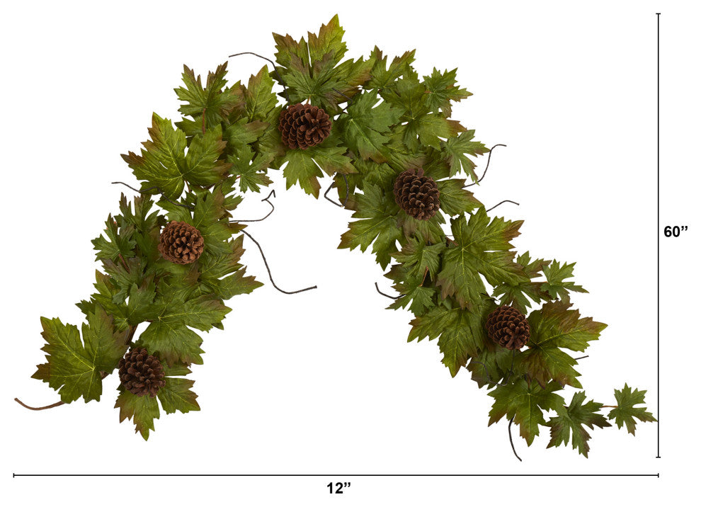 Nearly Natural 5' Fall Maple Leaf with Pine Cones Artificial Garland