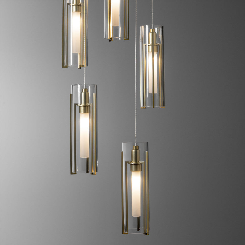 Exos Glass 5-Light Pendant Modern Brass, Clear Glass