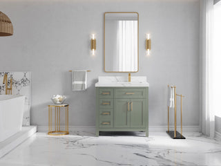 Cambridge 36" Right Offset Bath Vanity in Evergreen 2" Calacatta Laza
