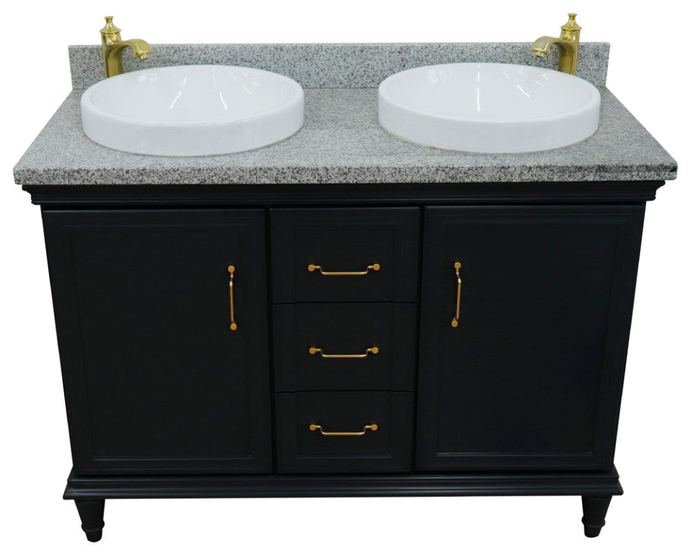 49" Double Vanity, Dark Gray Finish With Gray Granite And Round Sink