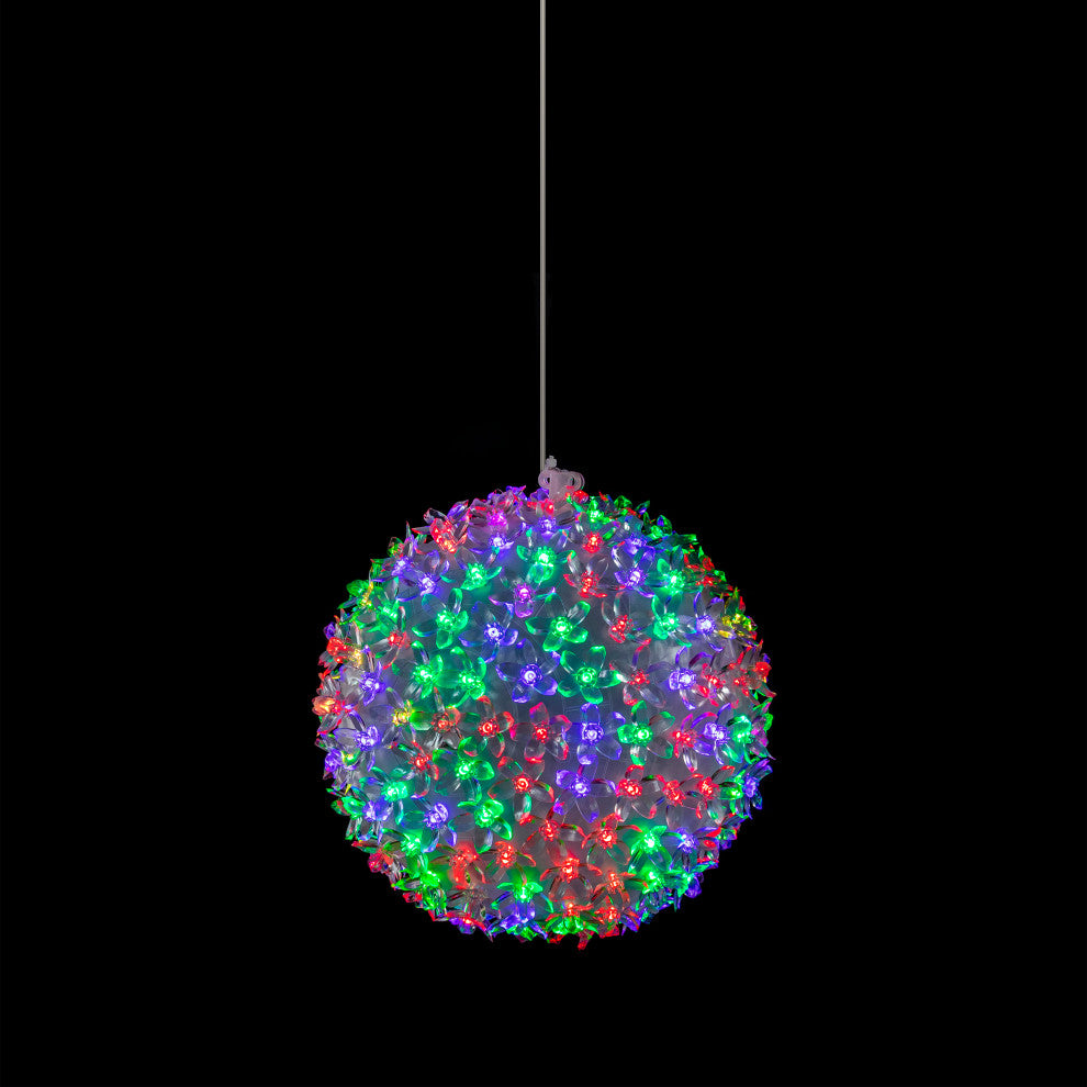 8"H Indoor/Outdoor Flashing Sphere Hanging Ornament with Multi-Colored LED Light