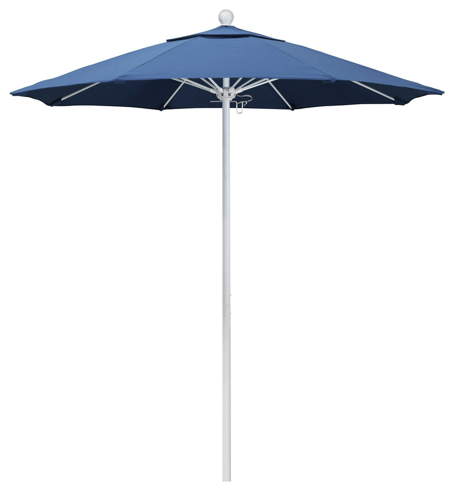 7.5' Matted White Push Lift Fiberglass Rib Aluminum Umbrella, Pacifica, Capri