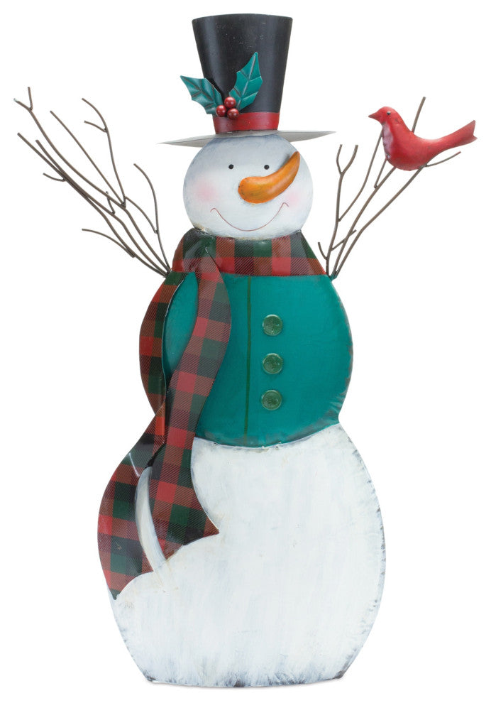 Metal Snowman With Cardinal Bird 26.25"H