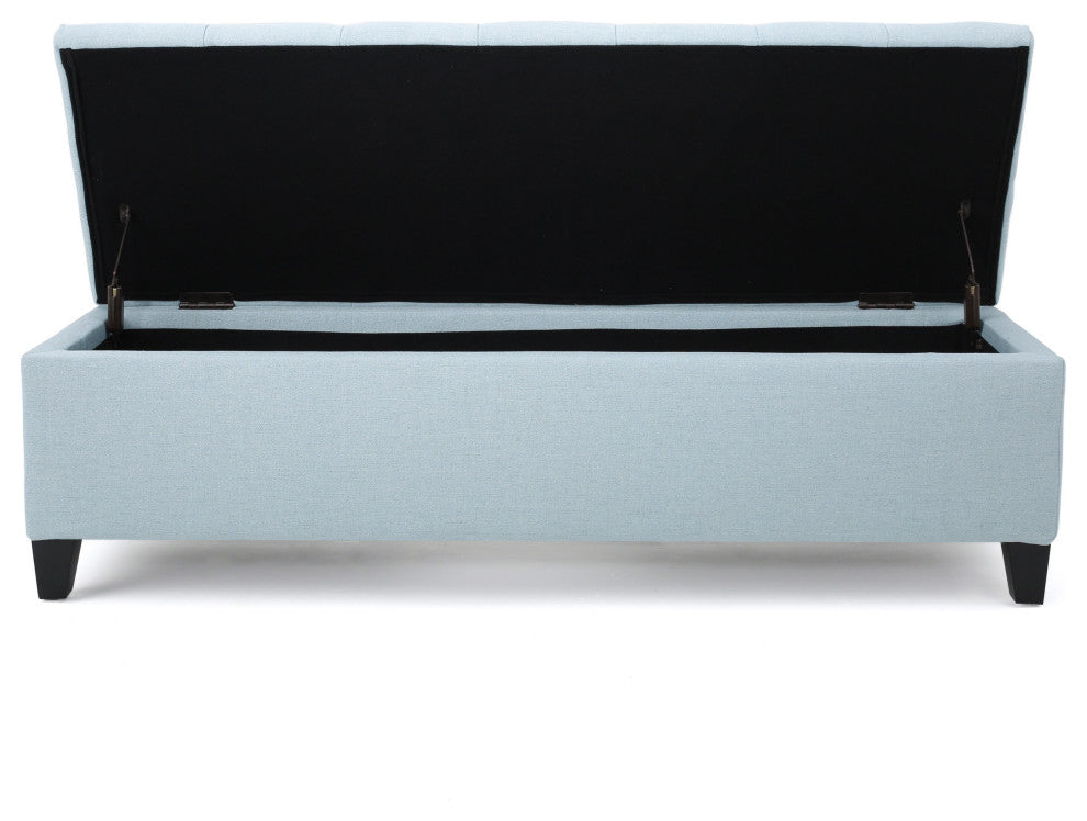 GDF Studio Ottilie Contemporary Button-Tufted Storage Ottoman Bench, Light Sky/Dark Brown