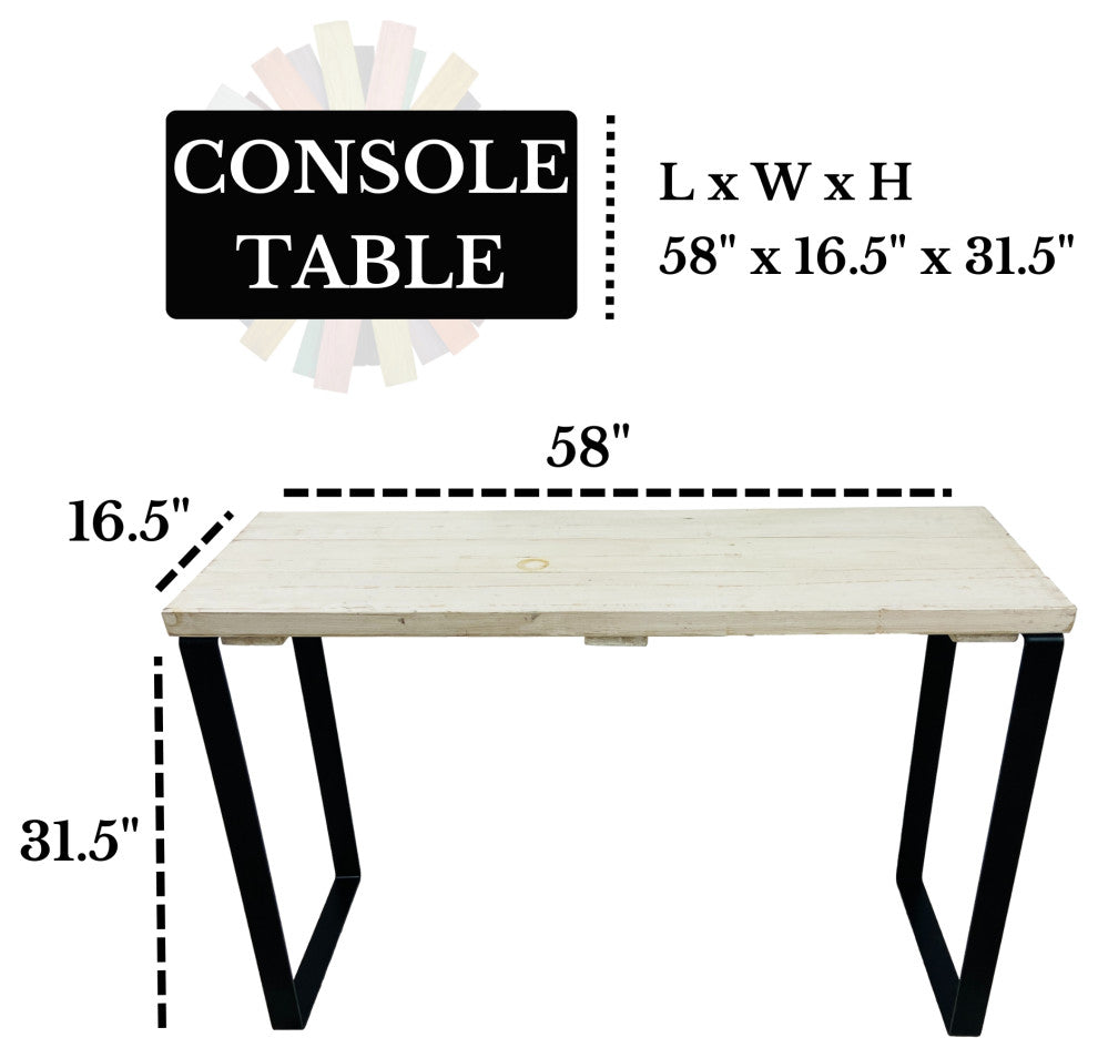 Barn Walls Bedroom Console Table Accent Table, Handcrafted, Antique White, 58" Length