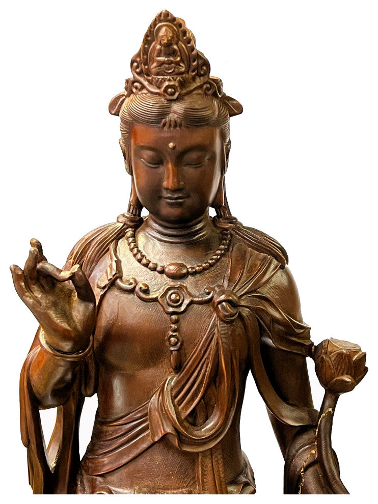 Chinese Brown Guan Yin Tara Bodhisattva Avalokitesvara Wood Statue, Hws2213