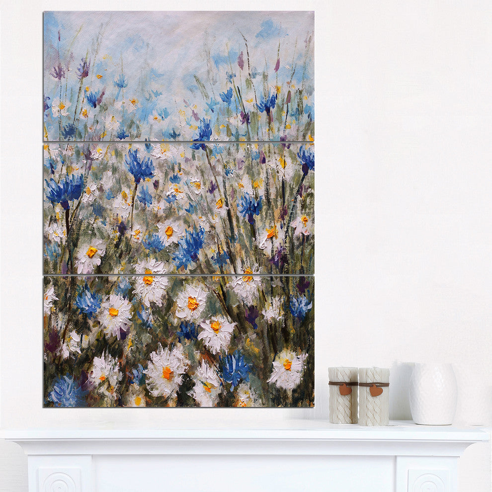 "Glade of Cornflowers and Daisies" Metal Wall Art, 3 Panels, 28"x36"