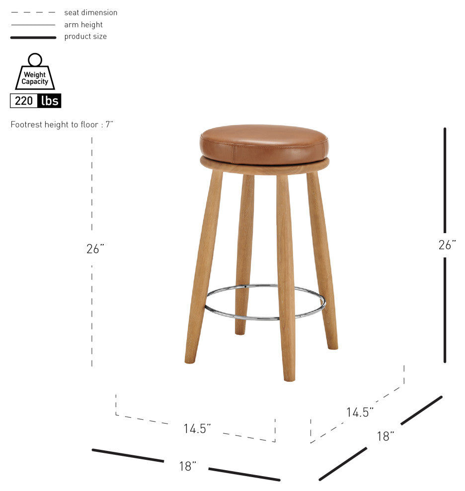 Deandre Backless Swivel Counter Stool, Borneo Chocolate, Pu