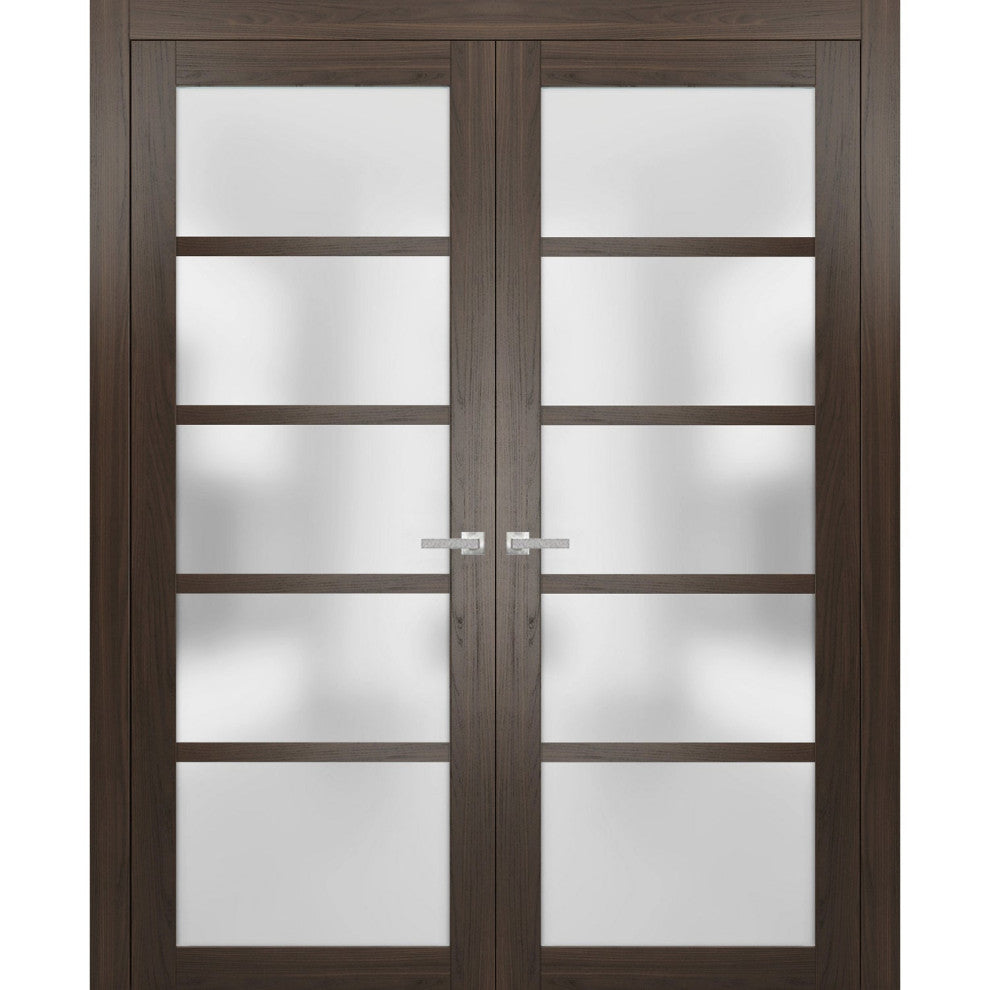 Interior French Double Doors Frosted Glass|Quadro 4002 Chocolate Ash -84x96