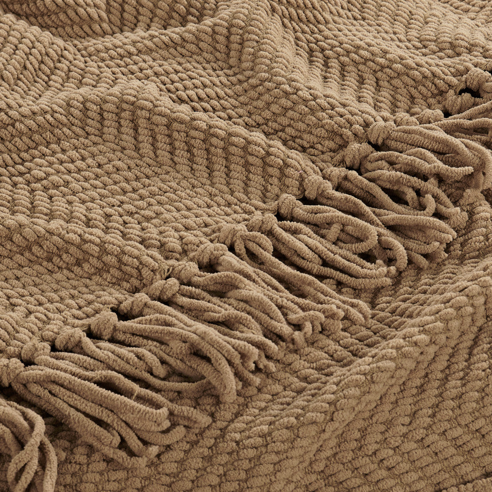Tweed Knitted Throw Blanket, Amphora Brown, 50"x60"
