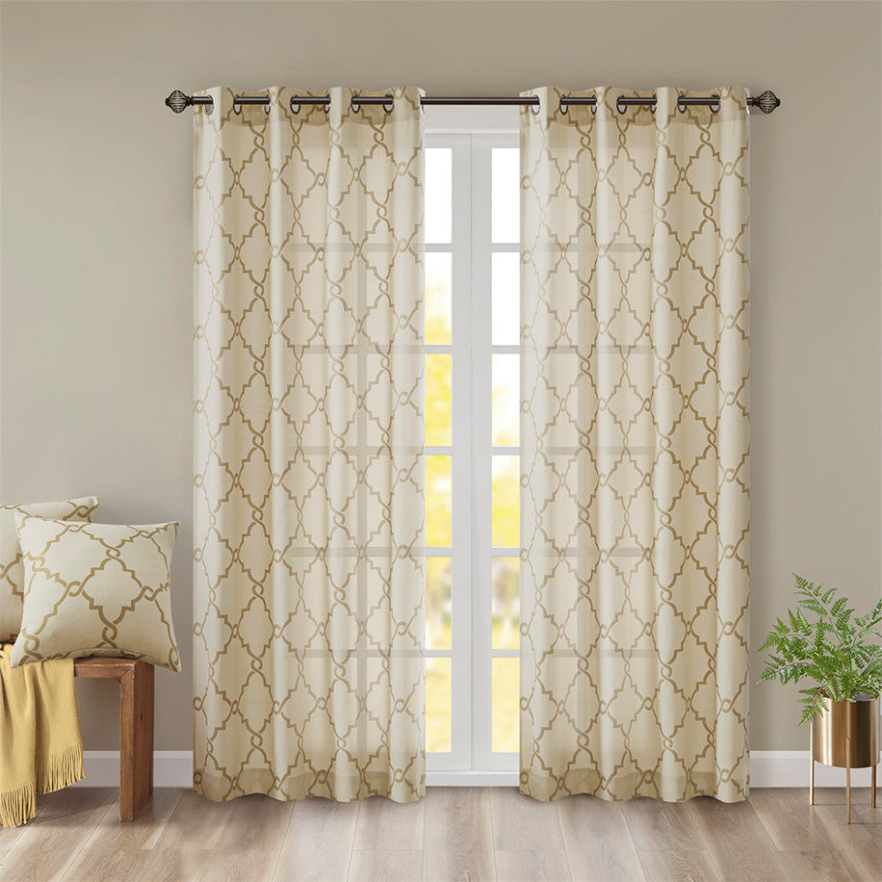 Madison Park Saratoga Fretwork Print Grommet Top Window Curtain Panel