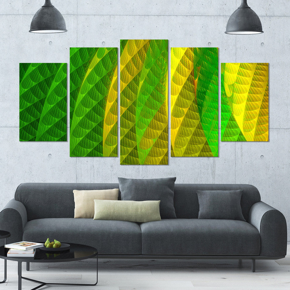Layered Green Psychedelic Design, Abstract Canvas Art Print, 60"x32", 5 Panels